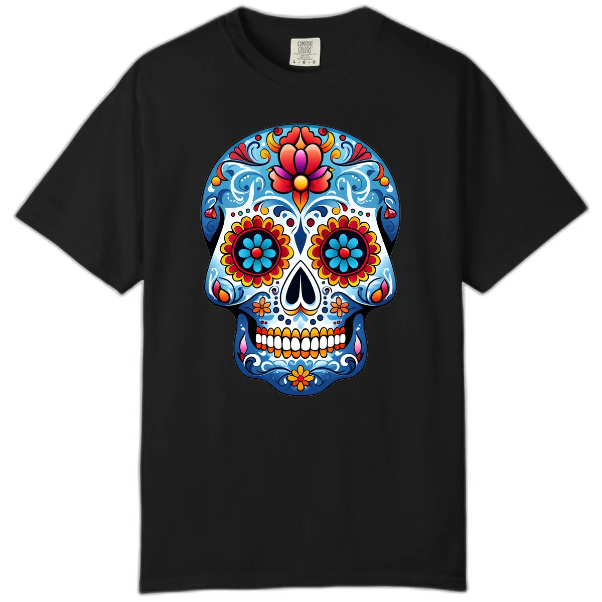 Vibrant Floral Calavera Sugar Skull Art Comfort Color in Black