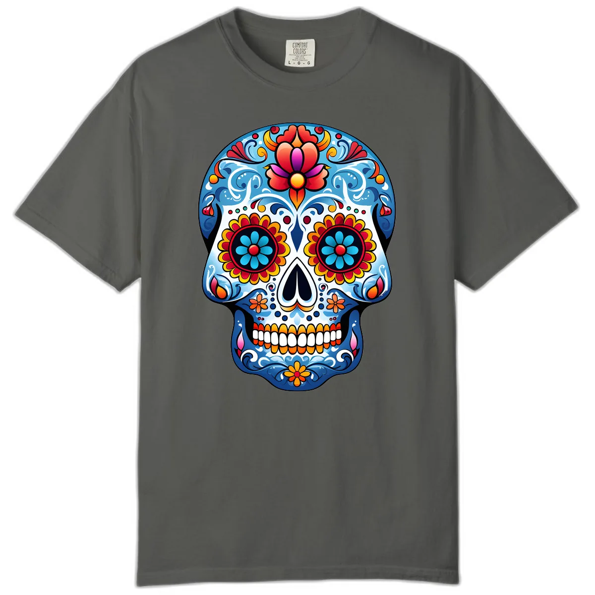 Vibrant Floral Calavera Sugar Skull Art Comfort Color in Pepper