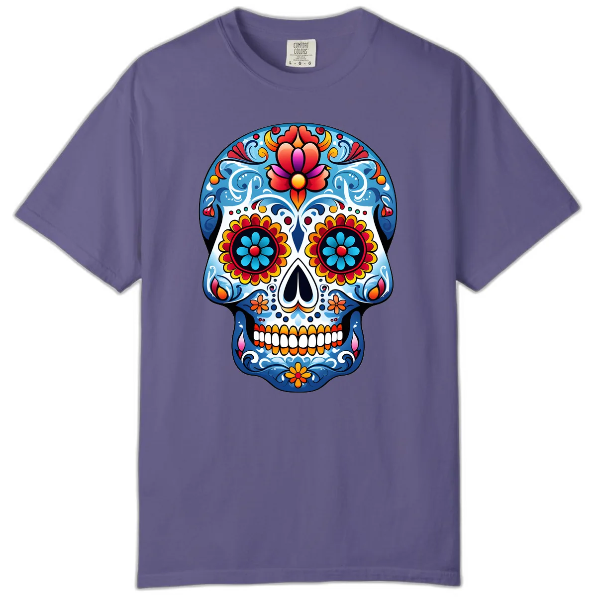 Vibrant Floral Calavera Sugar Skull Art Comfort Color in Grape