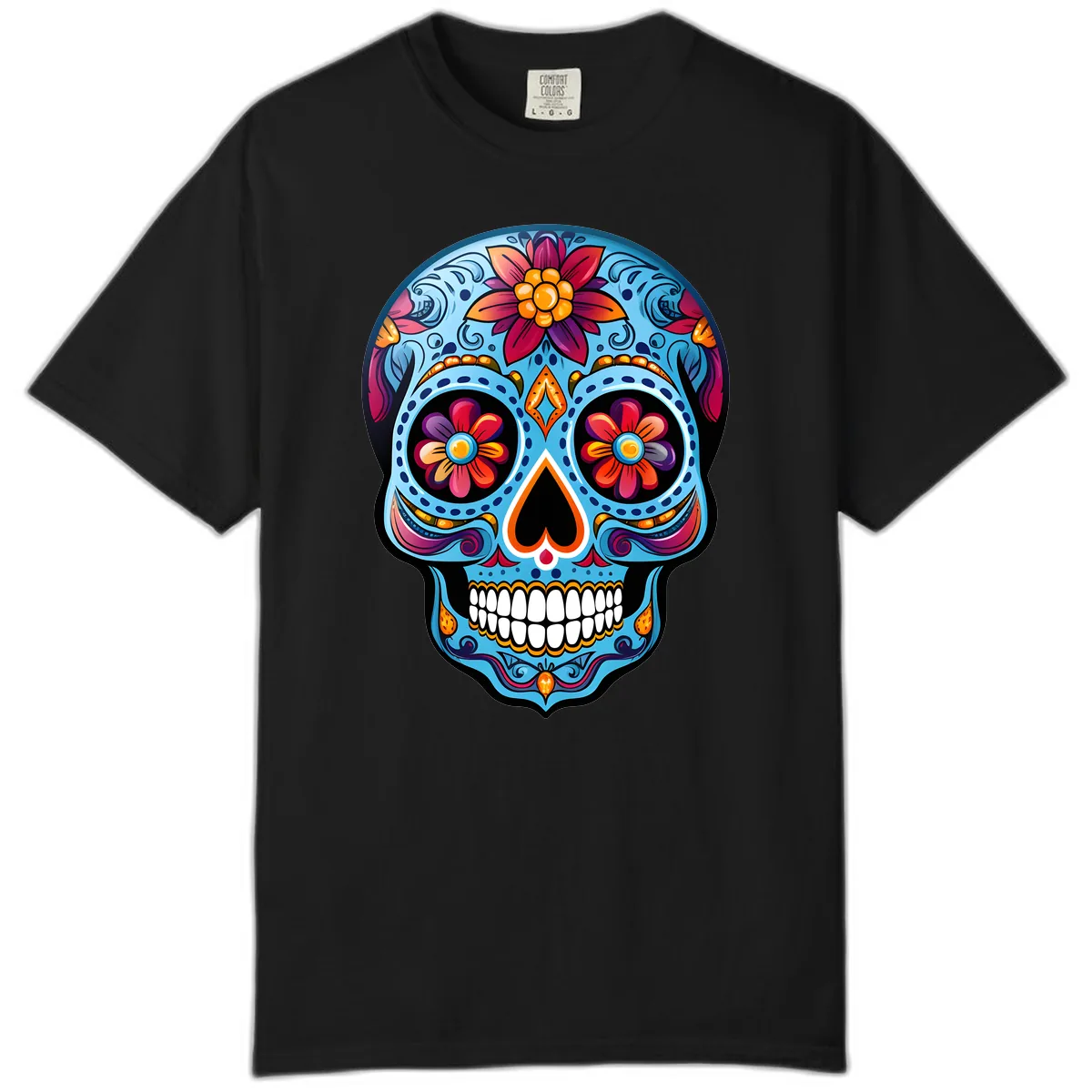 Vibrant Floral Calavera Sugar Skull Artwork Comfort Color in Black