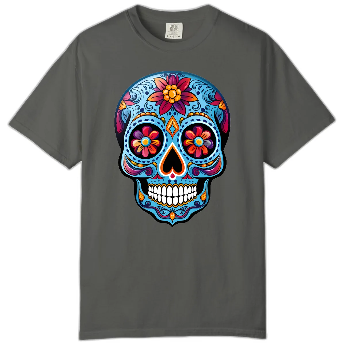 Vibrant Floral Calavera Sugar Skull Artwork Comfort Color in Pepper