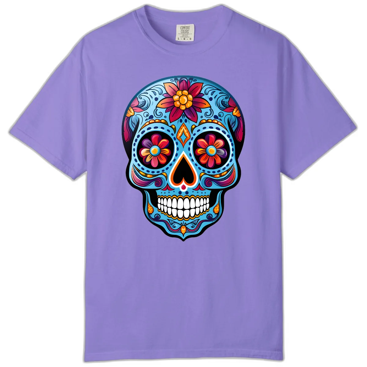 Vibrant Floral Calavera Sugar Skull Artwork Comfort Color in Violet