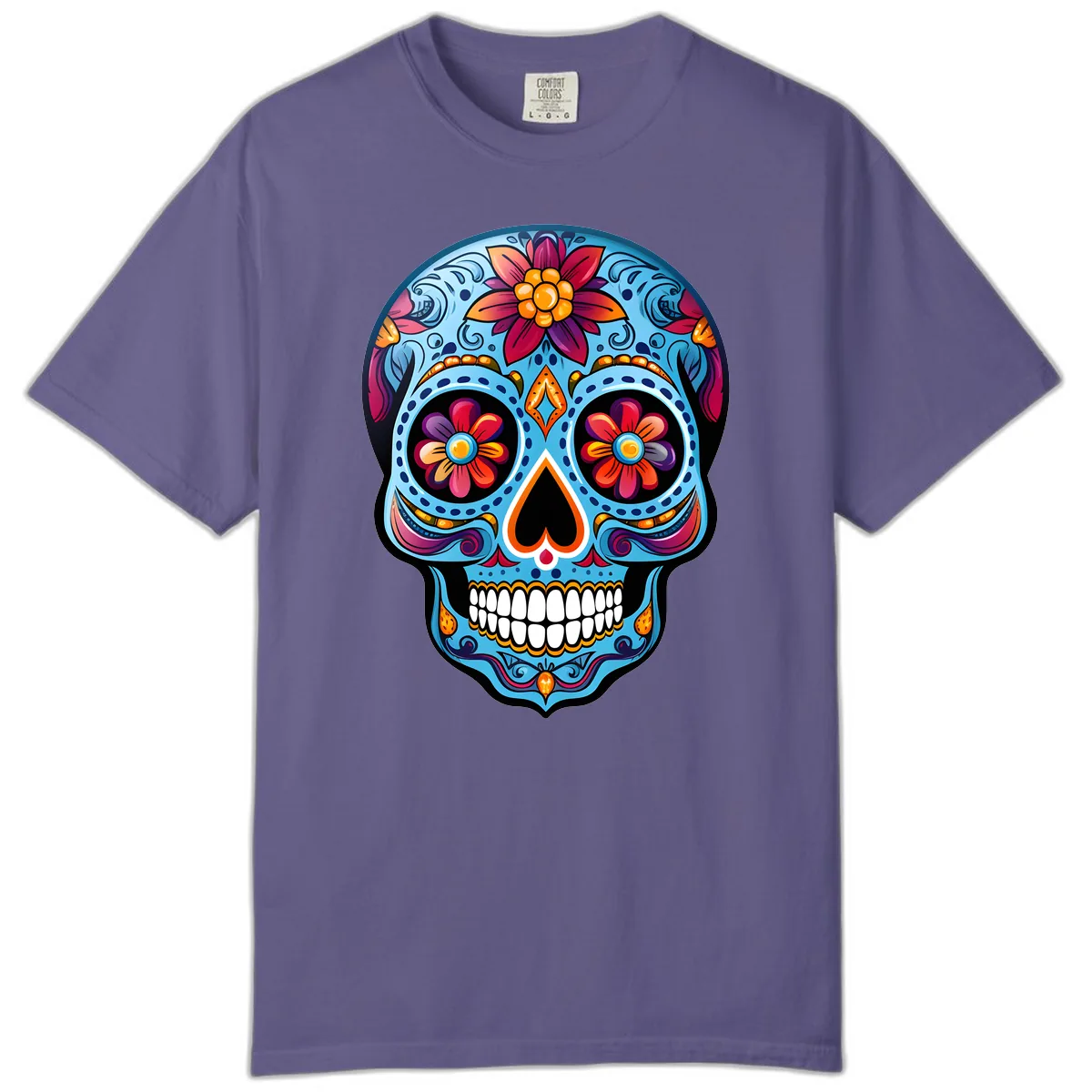 Vibrant Floral Calavera Sugar Skull Artwork Comfort Color in Grape