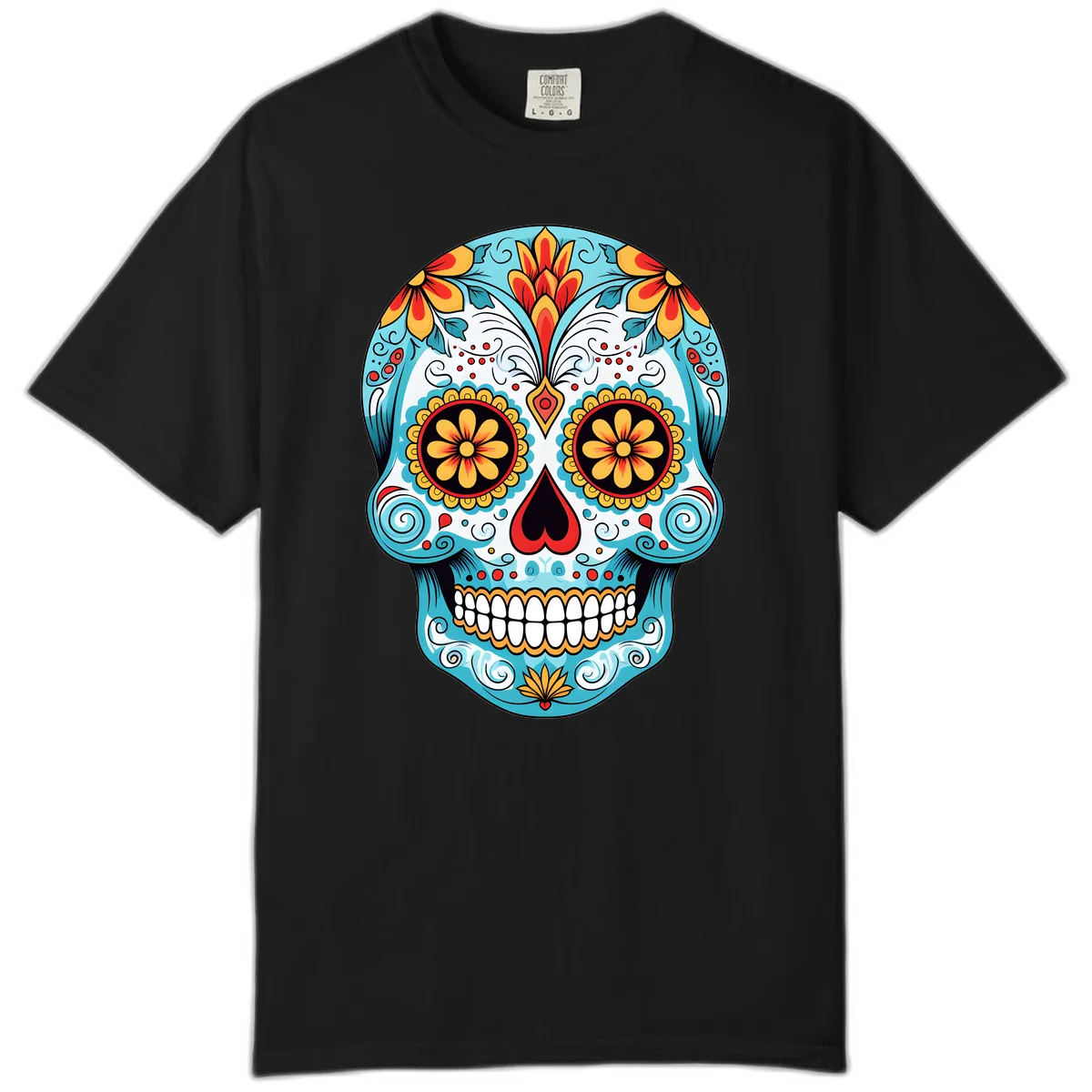 Vibrant Floral Calavera Sugar Skull Comfort Color in Black