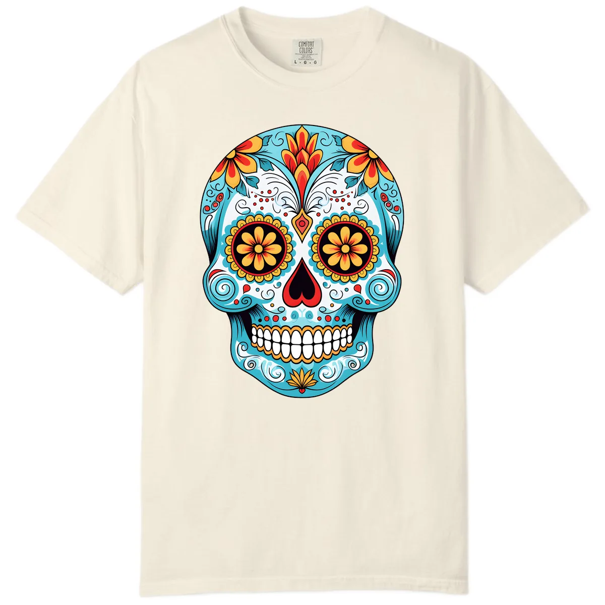 Vibrant Floral Calavera Sugar Skull Comfort Color in Ivory