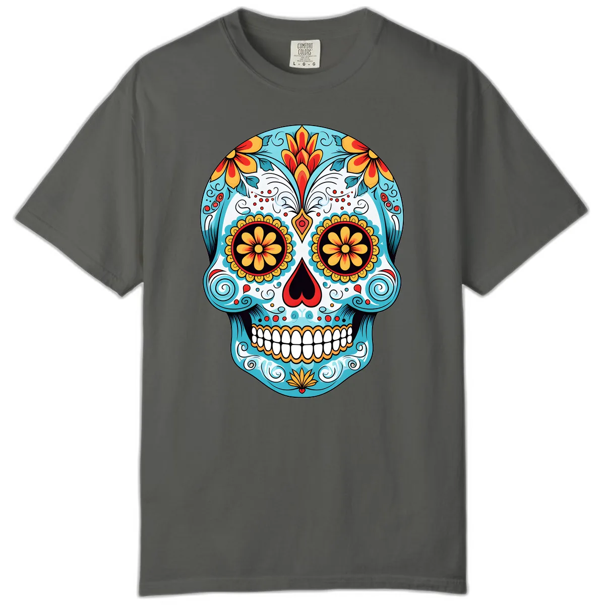 Vibrant Floral Calavera Sugar Skull Comfort Color in Pepper