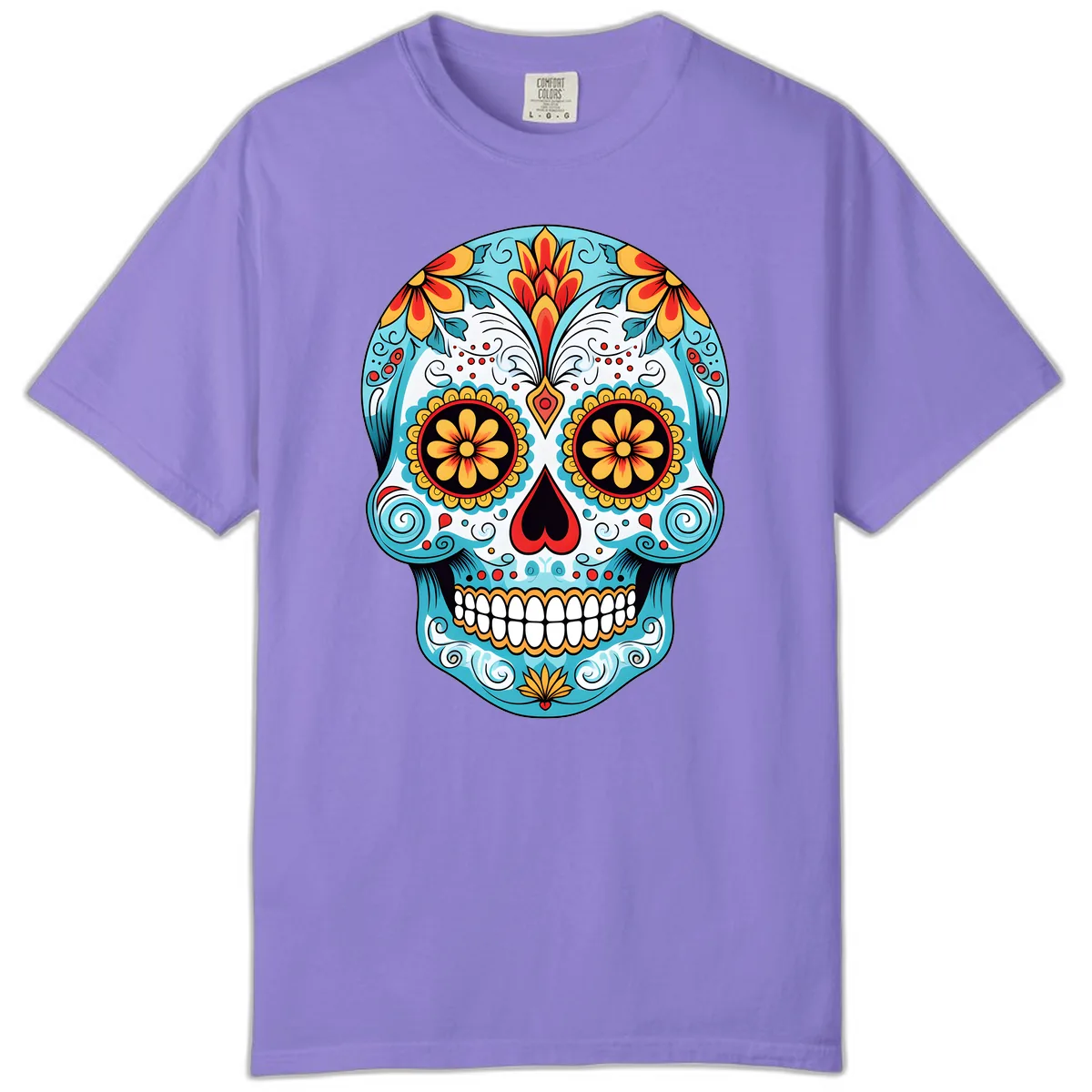 Vibrant Floral Calavera Sugar Skull Comfort Color in Violet