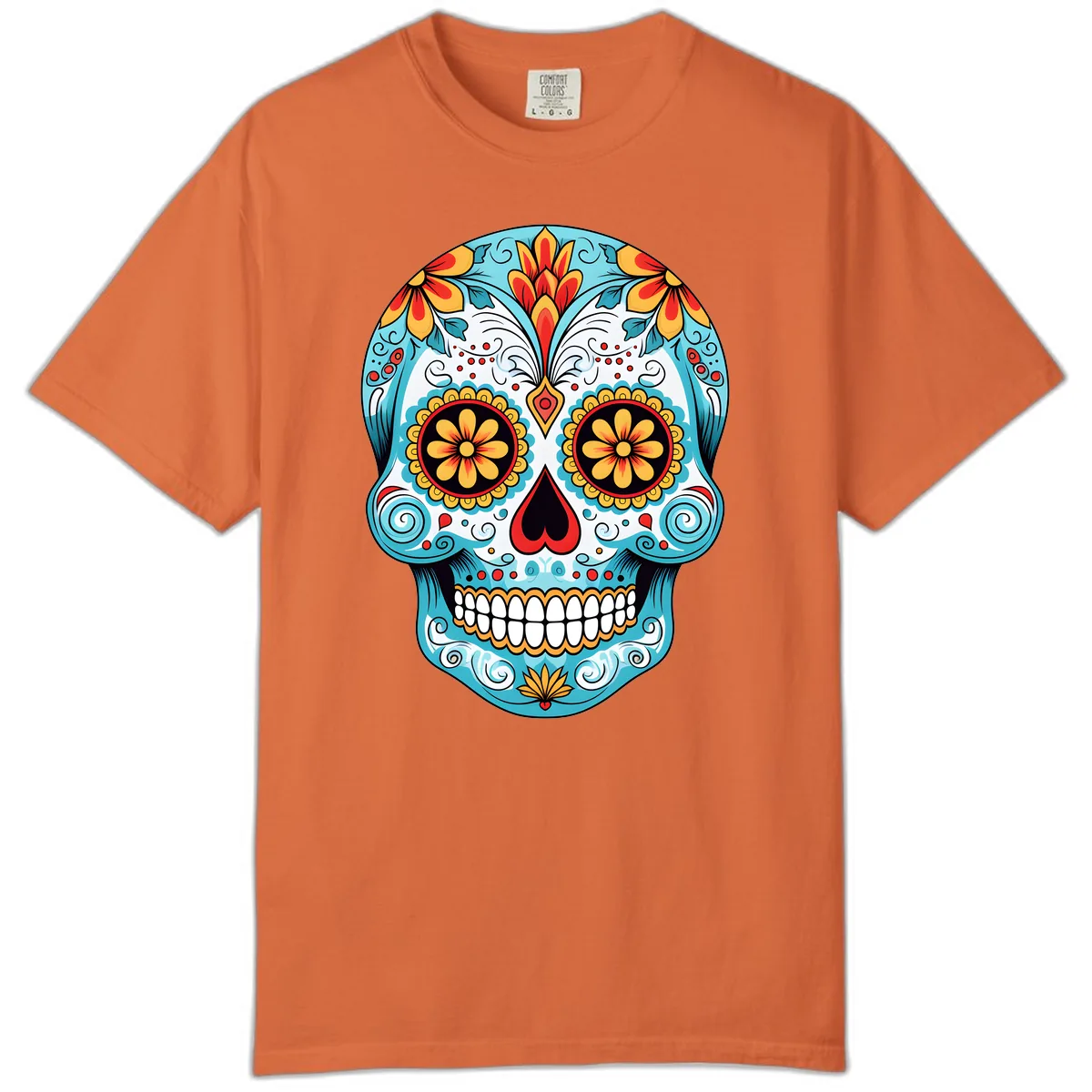 Vibrant Floral Calavera Sugar Skull Comfort Color in Burnt Orange
