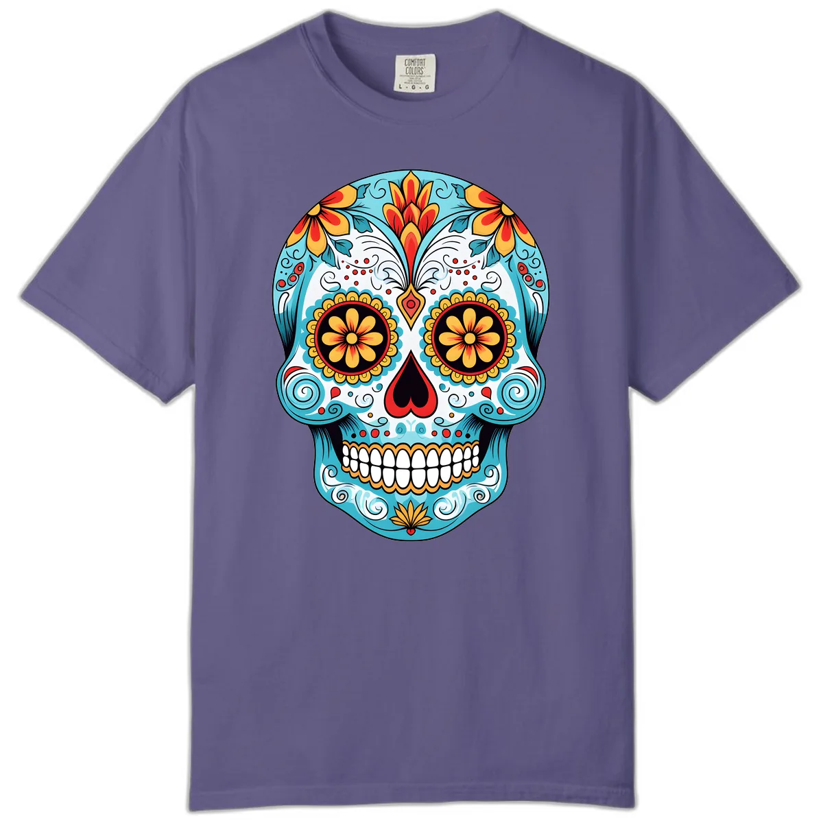 Vibrant Floral Calavera Sugar Skull Comfort Color in Grape