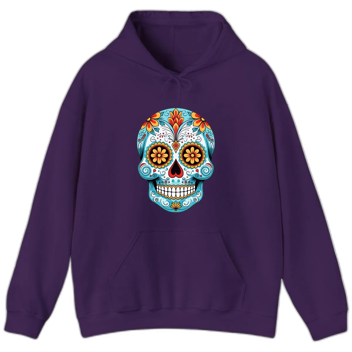 Vibrant Floral Calavera Sugar Skull Hoodie in Purple