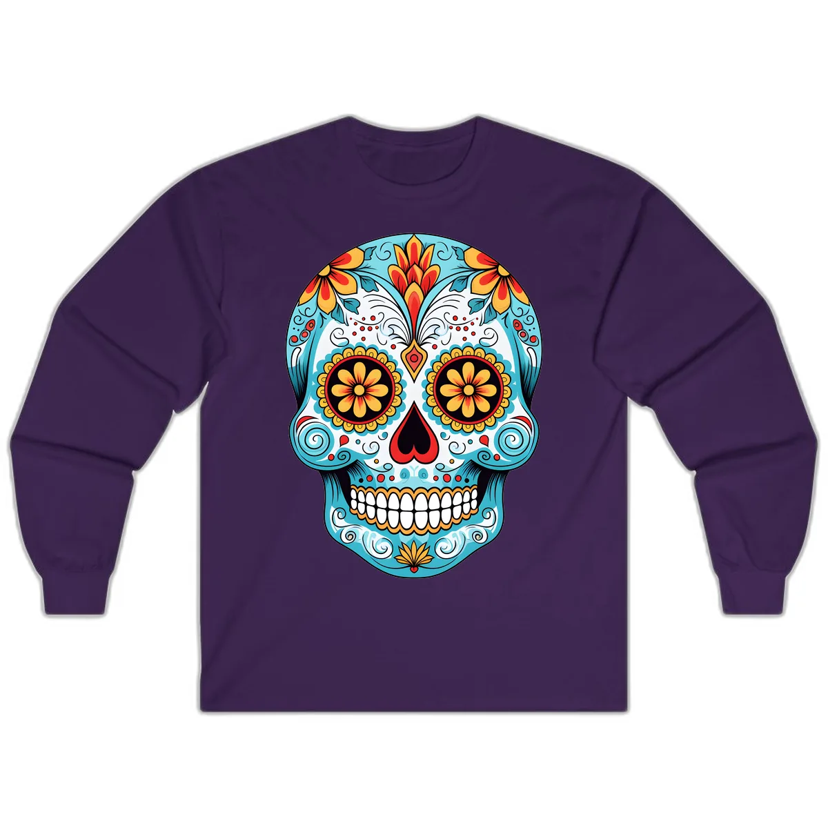Vibrant Floral Calavera Sugar Skull Long Sleeve in Purple