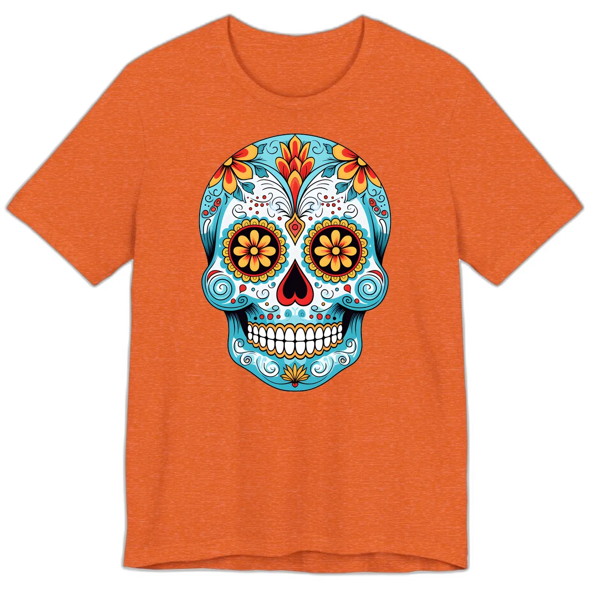 Vibrant Floral Calavera Sugar Skull Premium T-Shirt in Heather Orange