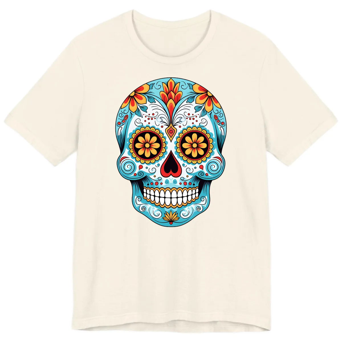 Vibrant Floral Calavera Sugar Skull Premium T-Shirt in Natural
