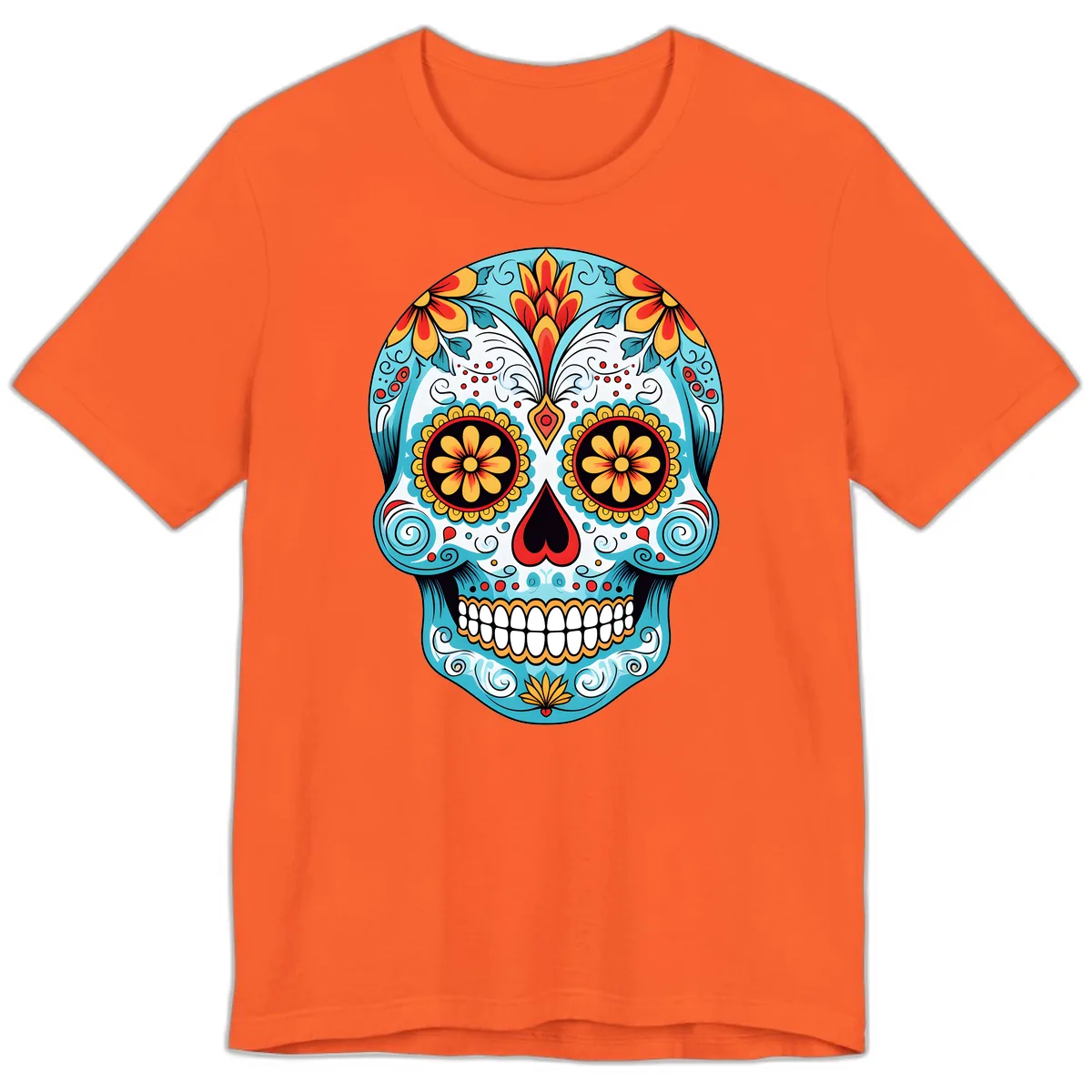 Vibrant Floral Calavera Sugar Skull Premium T-Shirt in Orange