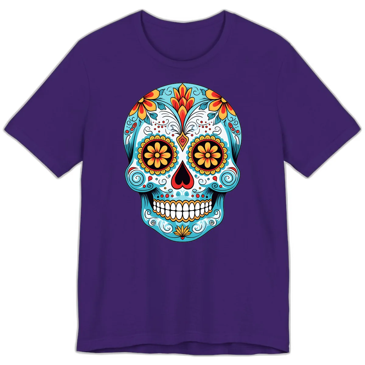 Vibrant Floral Calavera Sugar Skull Premium T-Shirt in Team Purple