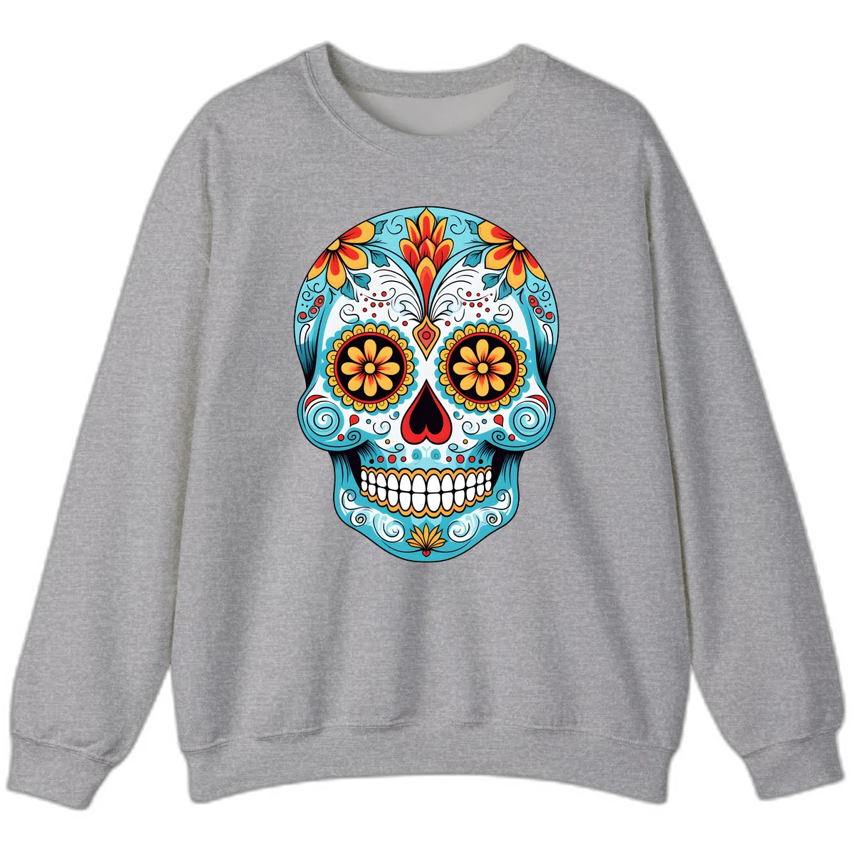 Vibrant Floral Calavera Sugar Skull Sweatshirt in Sport Grey