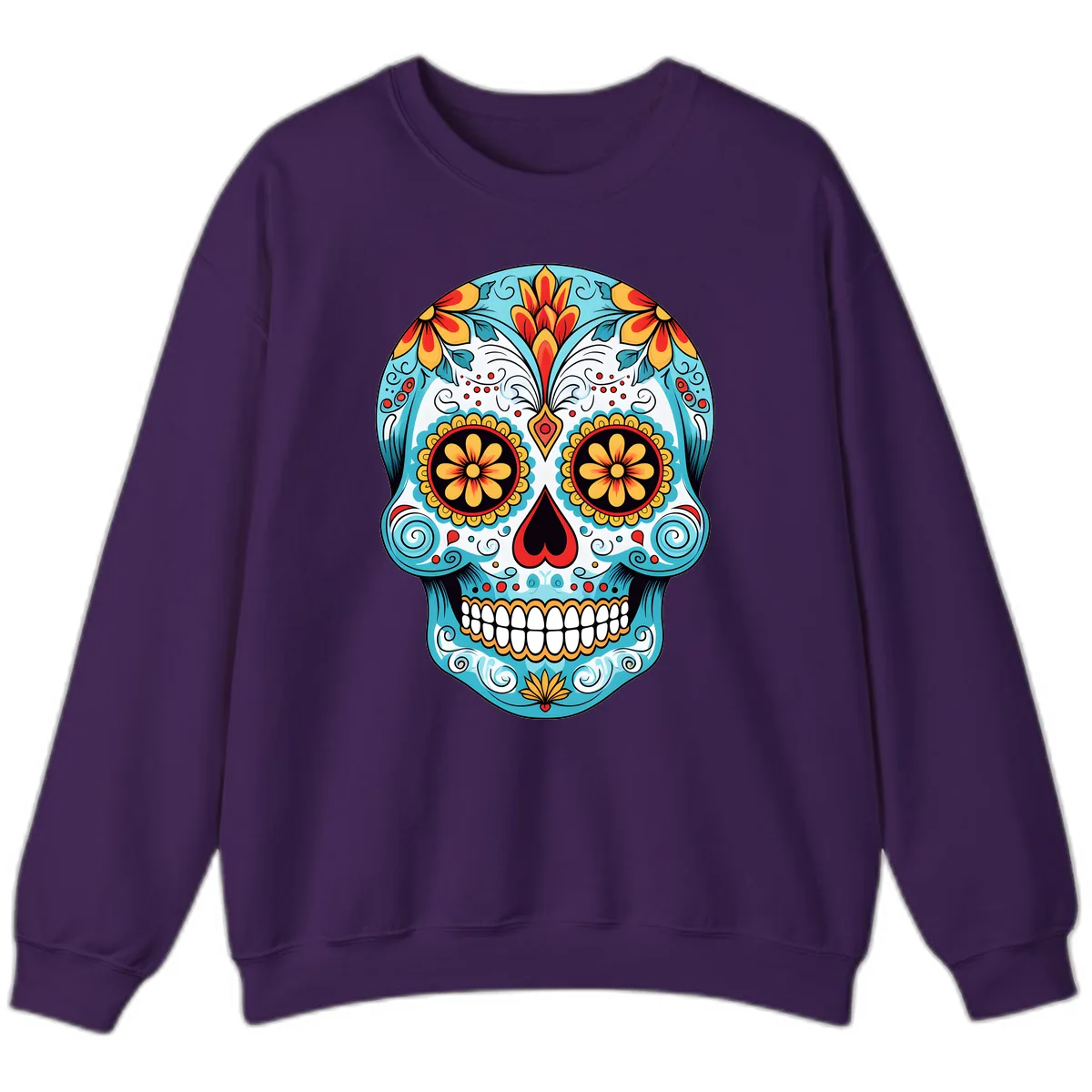 Vibrant Floral Calavera Sugar Skull Sweatshirt in Purple