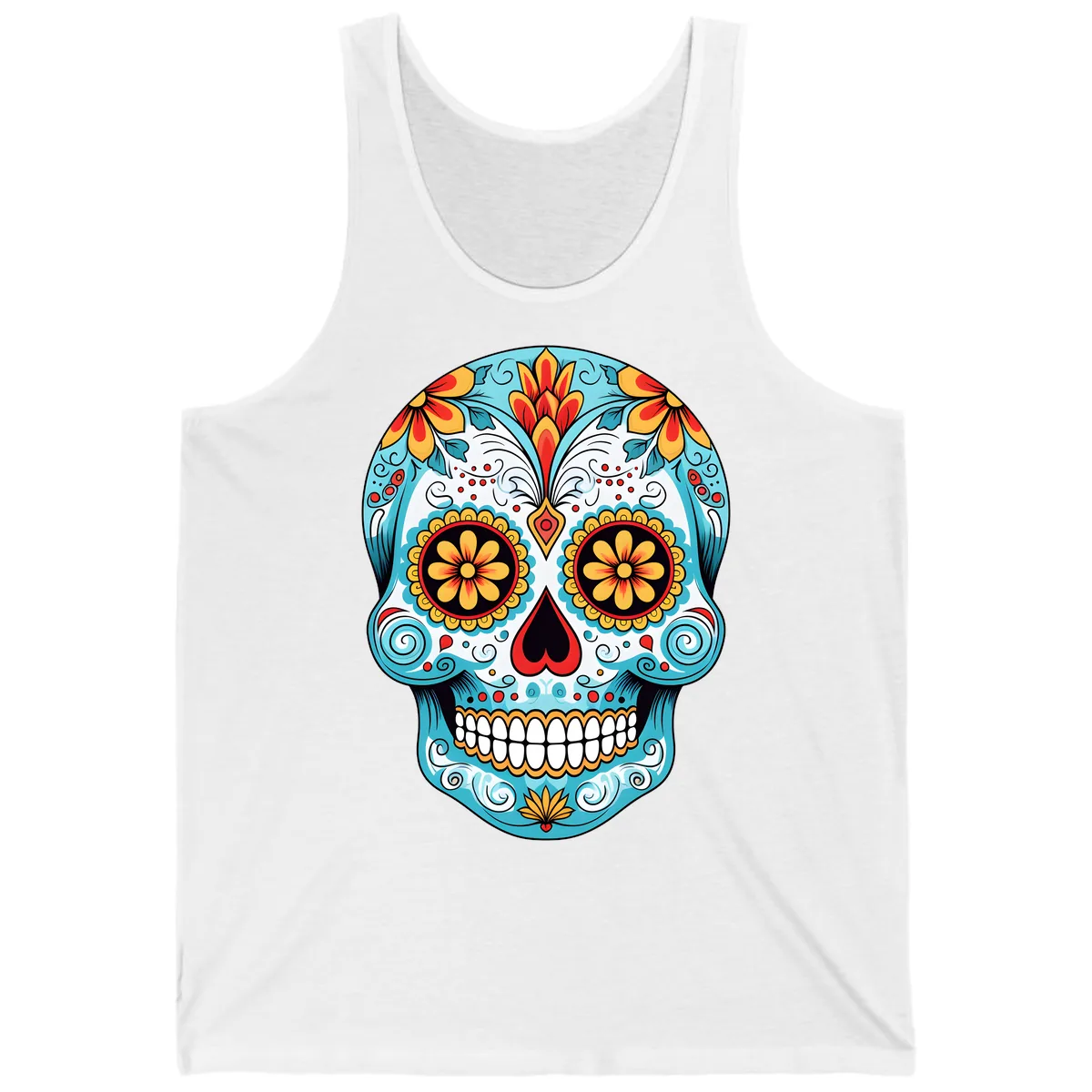 Vibrant Floral Calavera Sugar Skull Tank in White