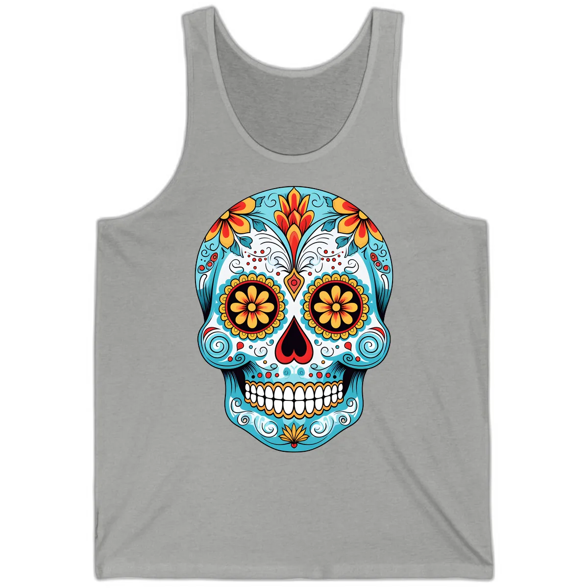 Vibrant Floral Calavera Sugar Skull Tank in Athletic Heather