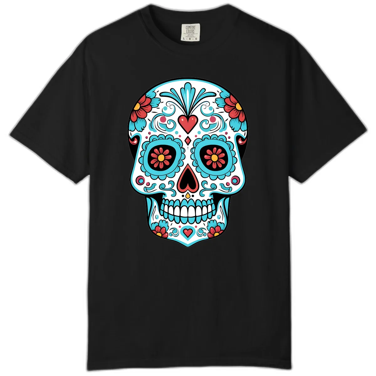 Vibrant Calavera Floral Heart Skull Comfort Color in Black