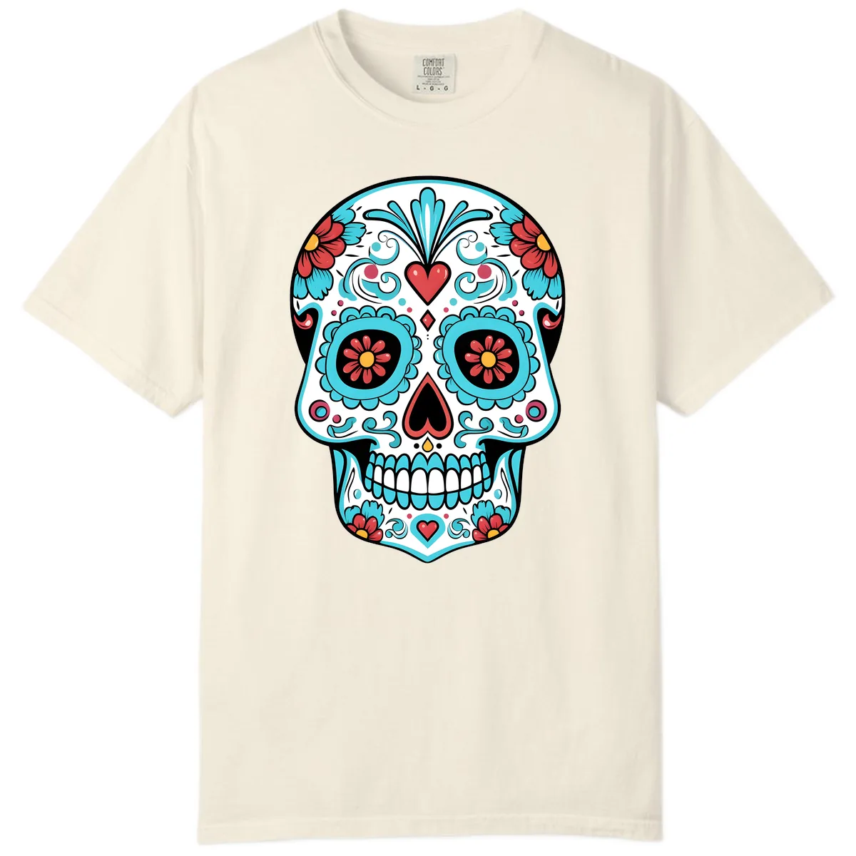 Vibrant Calavera Floral Heart Skull Comfort Color in Ivory