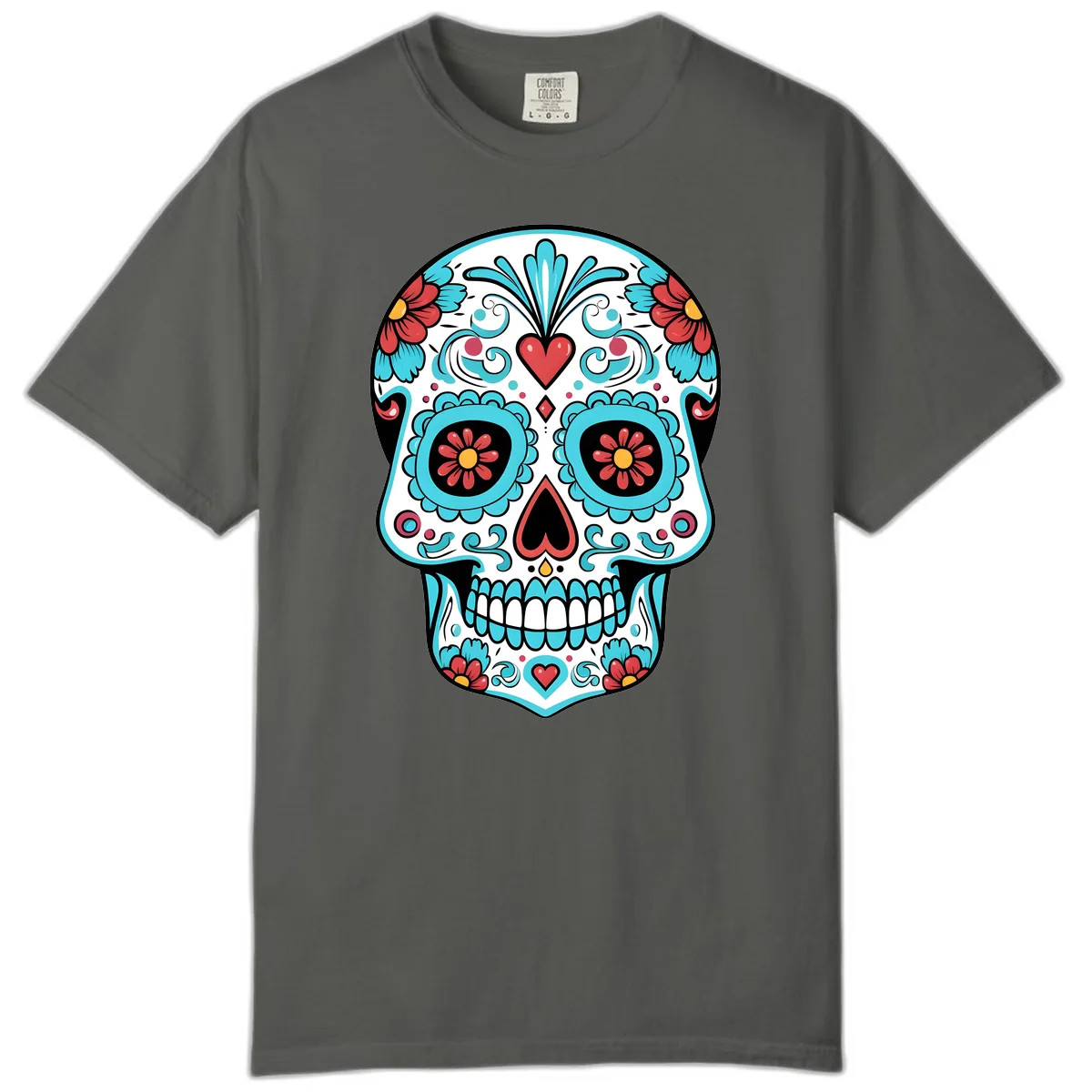 Vibrant Calavera Floral Heart Skull Comfort Color in Pepper