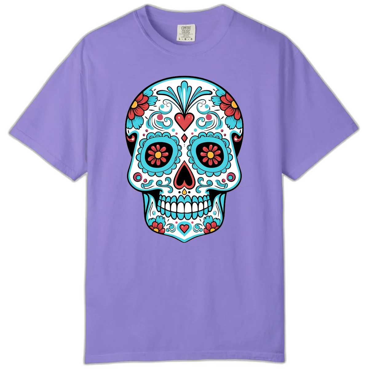 Vibrant Calavera Floral Heart Skull Comfort Color in Violet