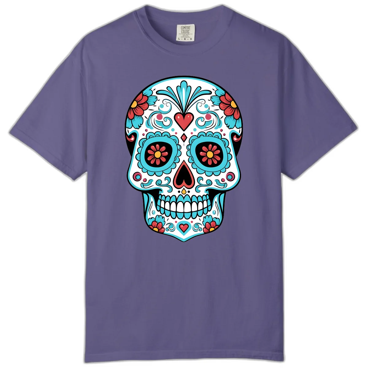Vibrant Calavera Floral Heart Skull Comfort Color in Grape