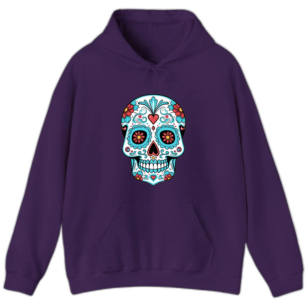 Vibrant Calavera Floral Heart Skull Hoodie in Purple