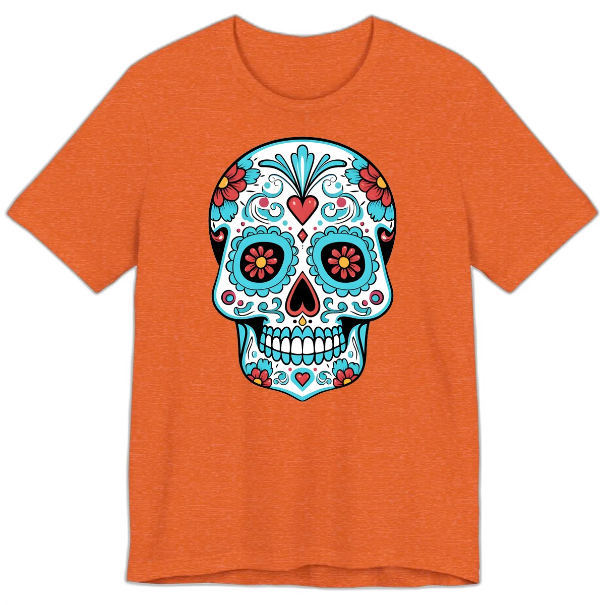 Vibrant Calavera Floral Heart Skull Premium T-Shirt in Heather Orange