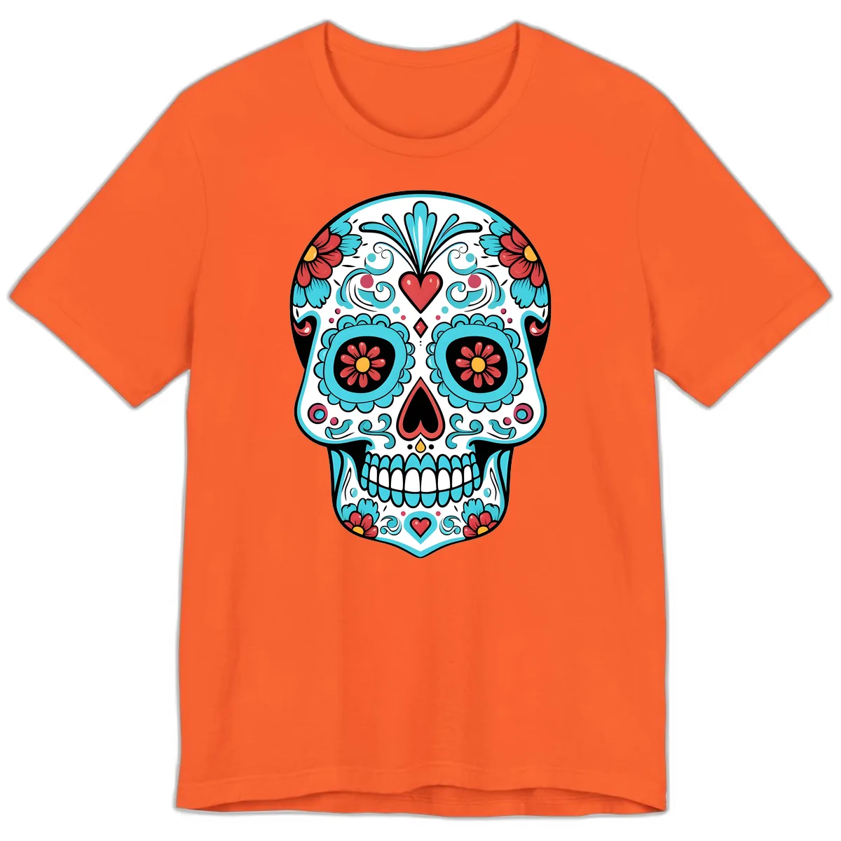 Vibrant Calavera Floral Heart Skull Premium T-Shirt in Orange