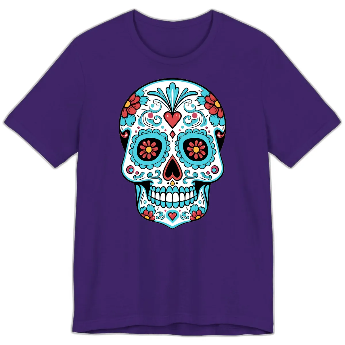 Vibrant Calavera Floral Heart Skull Premium T-Shirt in Team Purple