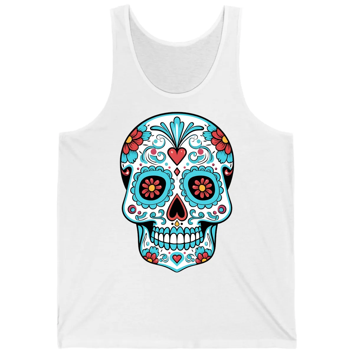 Vibrant Calavera Floral Heart Skull Tank in White