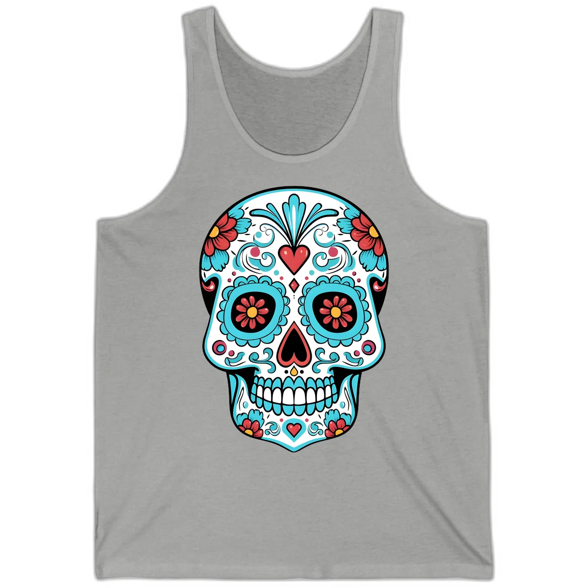 Vibrant Calavera Floral Heart Skull Tank in Athletic Heather