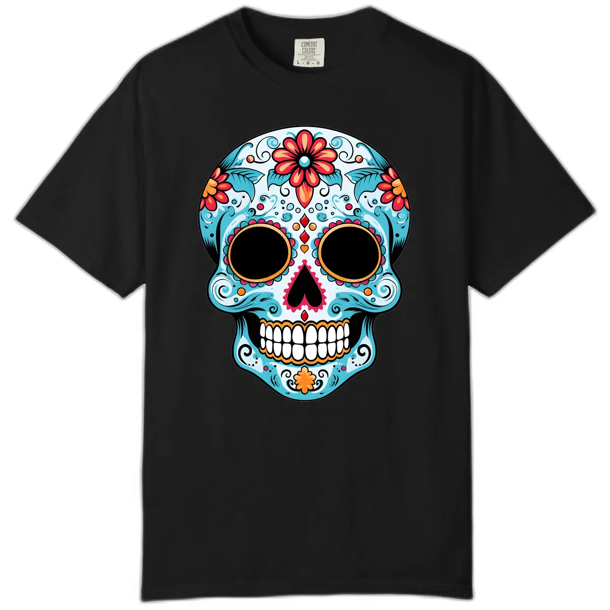 Vibrant Floral Day of the Dead Sugar Skull Comfort Color in Black