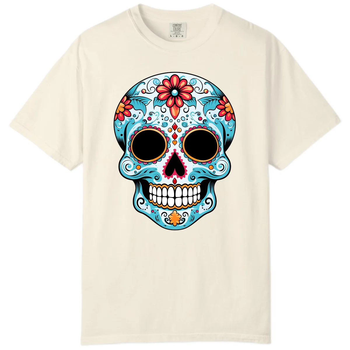 Vibrant Floral Day of the Dead Sugar Skull Comfort Color in Ivory