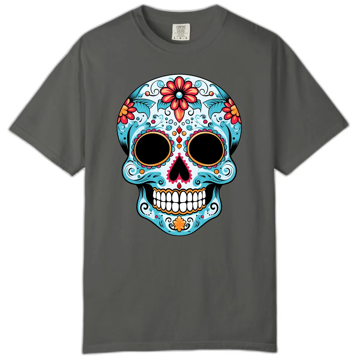 Vibrant Floral Day of the Dead Sugar Skull Comfort Color in Pepper