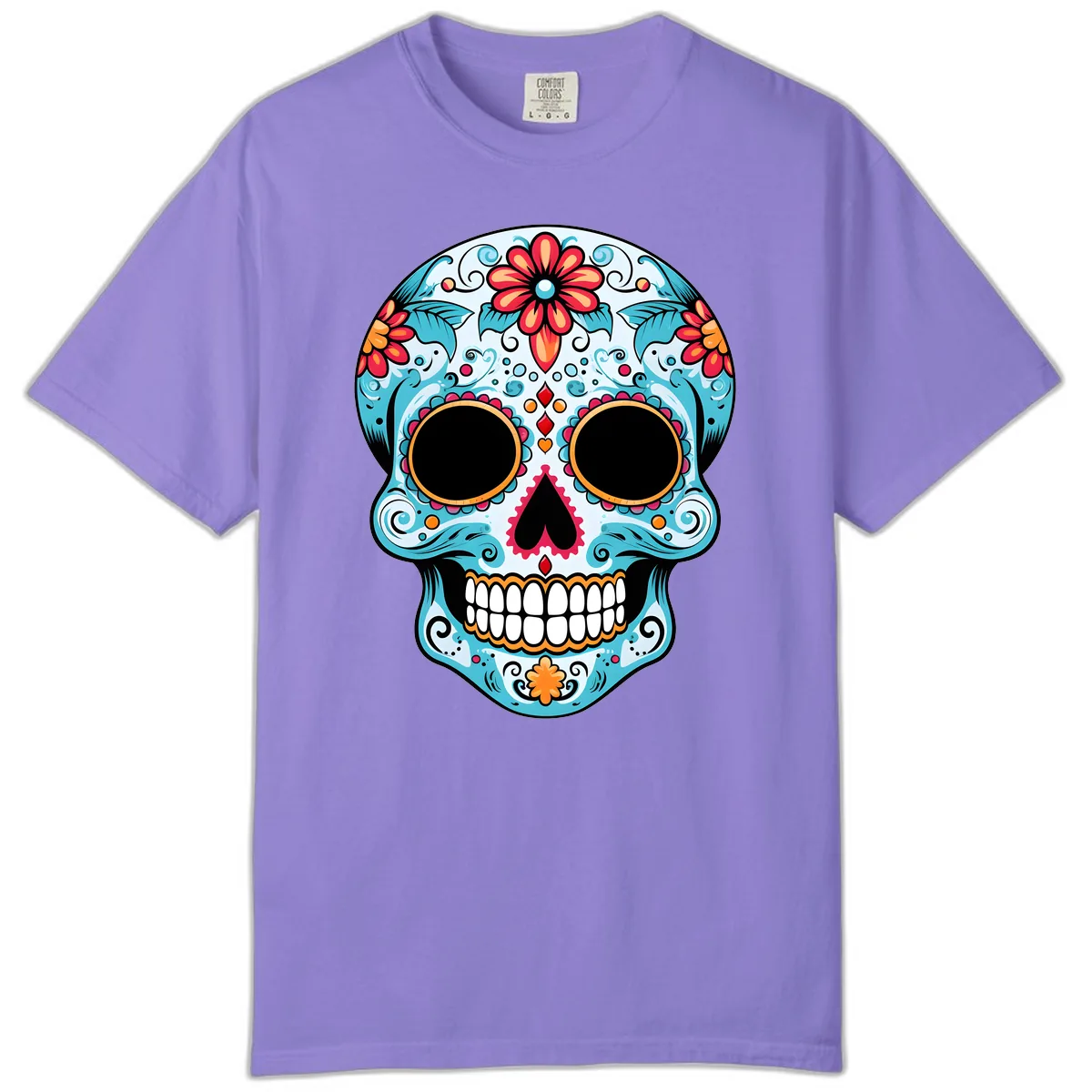 Vibrant Floral Day of the Dead Sugar Skull Comfort Color in Violet