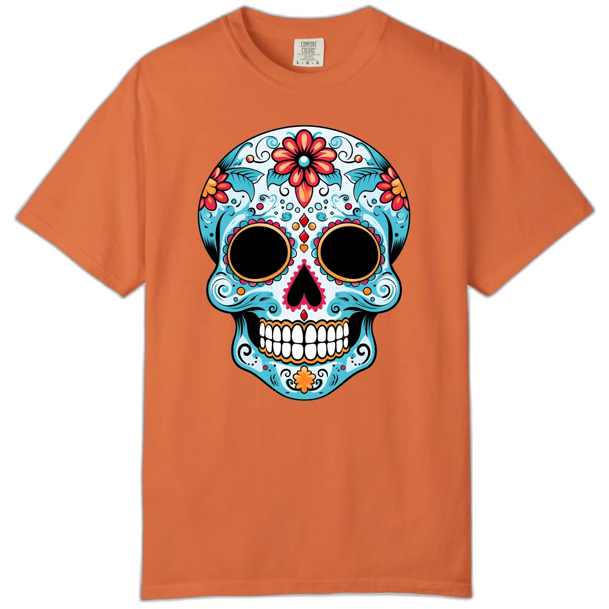 Vibrant Floral Day of the Dead Sugar Skull Comfort Color in Burnt Orange