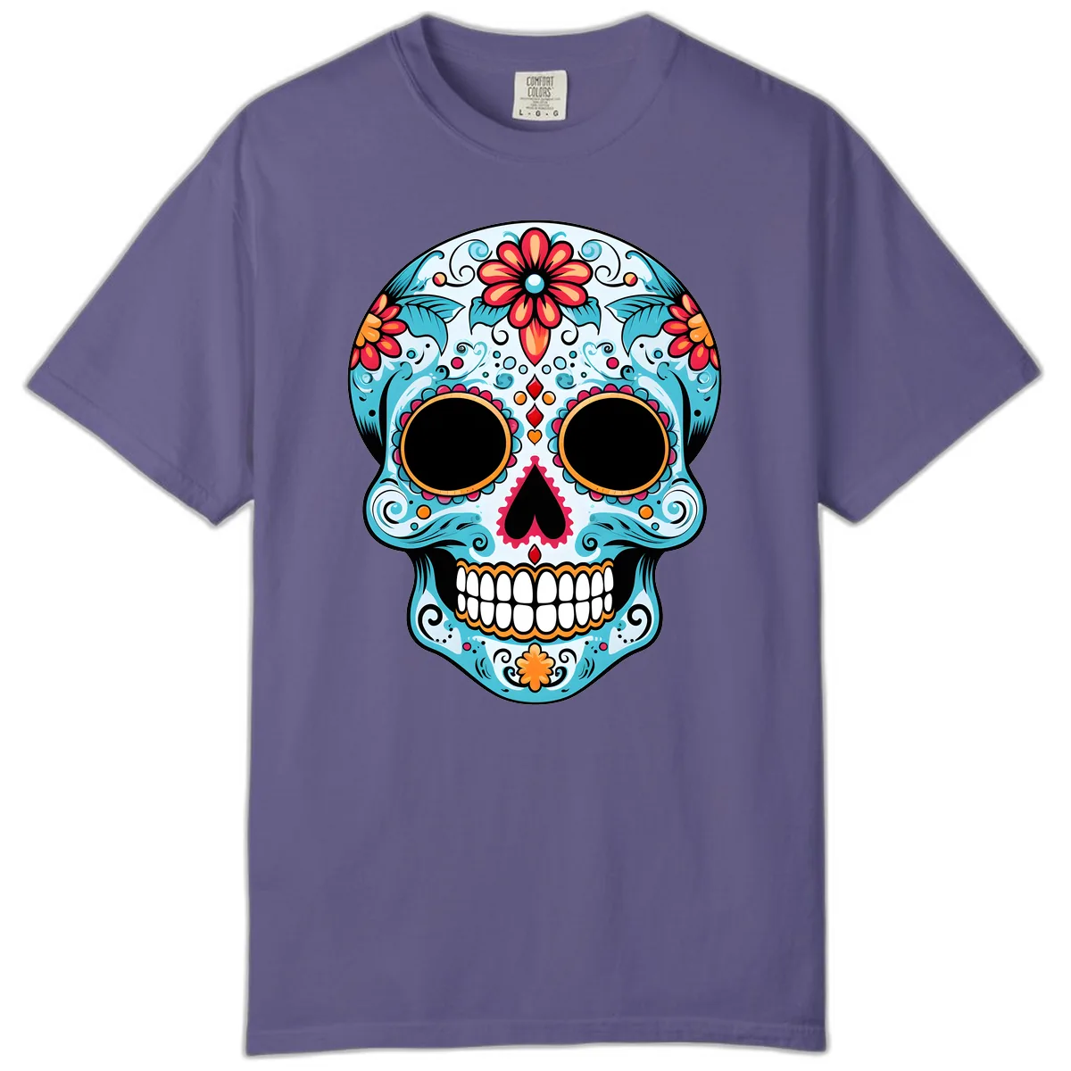 Vibrant Floral Day of the Dead Sugar Skull Comfort Color in Grape