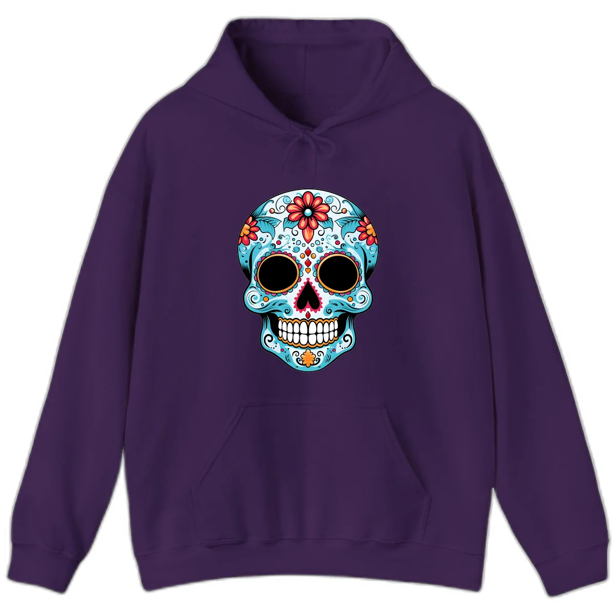 Vibrant Floral Day of the Dead Sugar Skull Hoodie in Purple