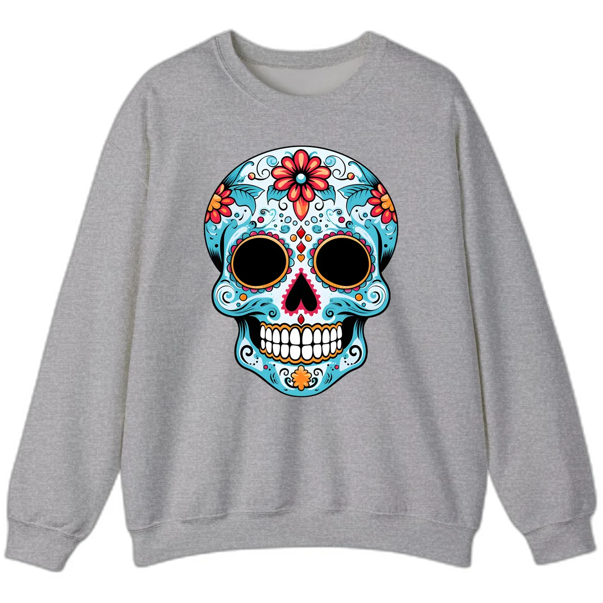 Vibrant Floral Day of the Dead Sugar Skull Sweatshirt in Sport Grey