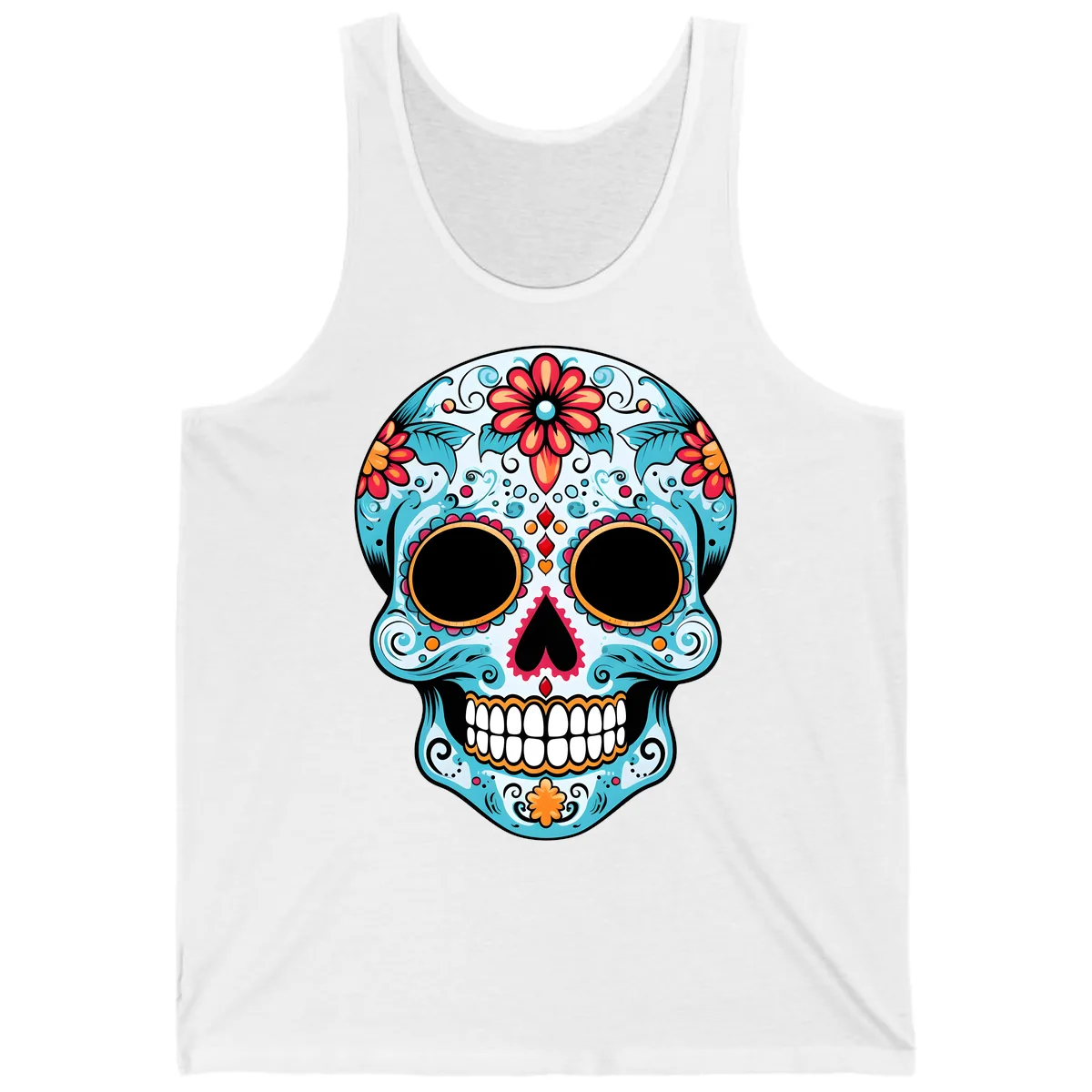 Vibrant Floral Day of the Dead Sugar Skull Tank in White