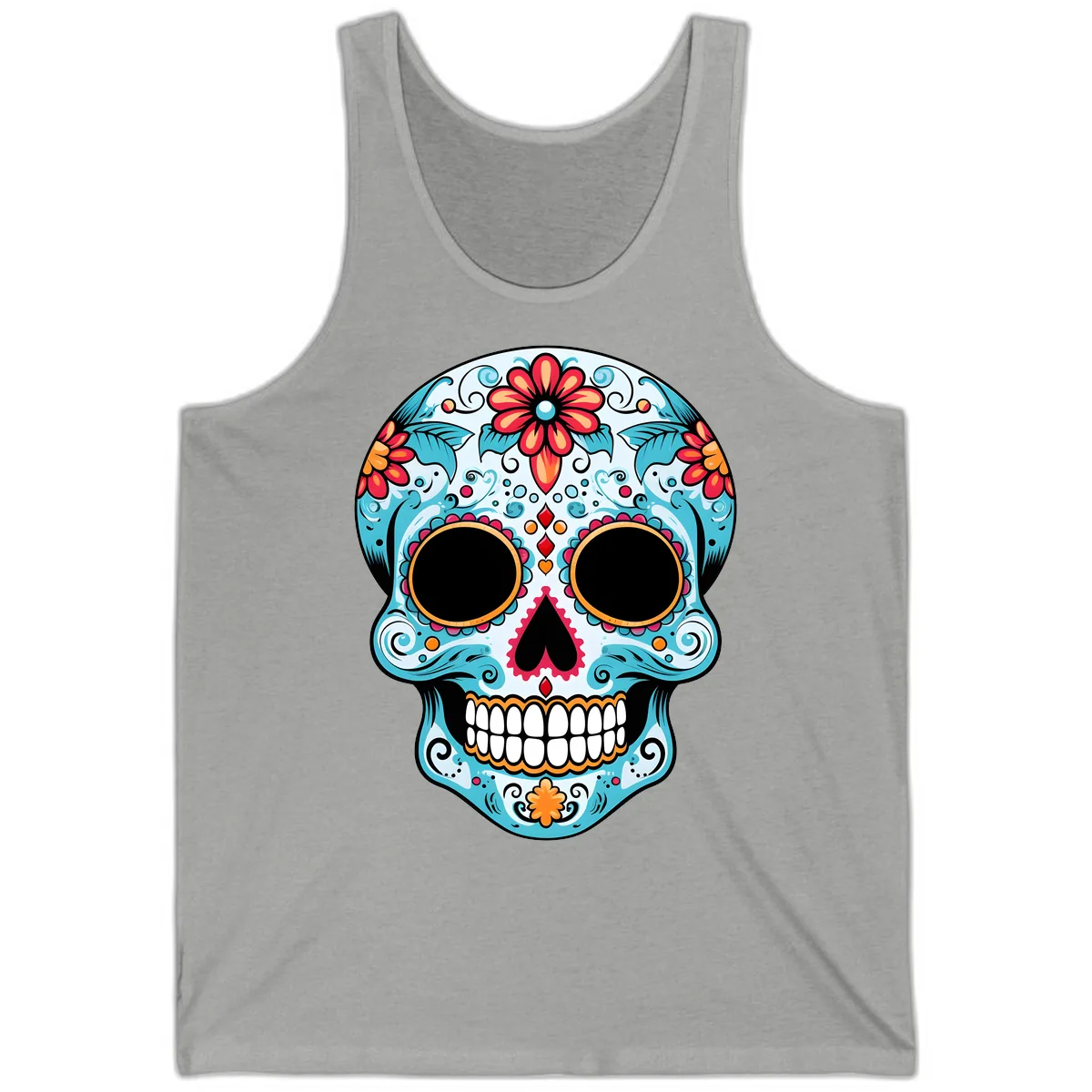 Vibrant Floral Day of the Dead Sugar Skull Tank in Athletic Heather
