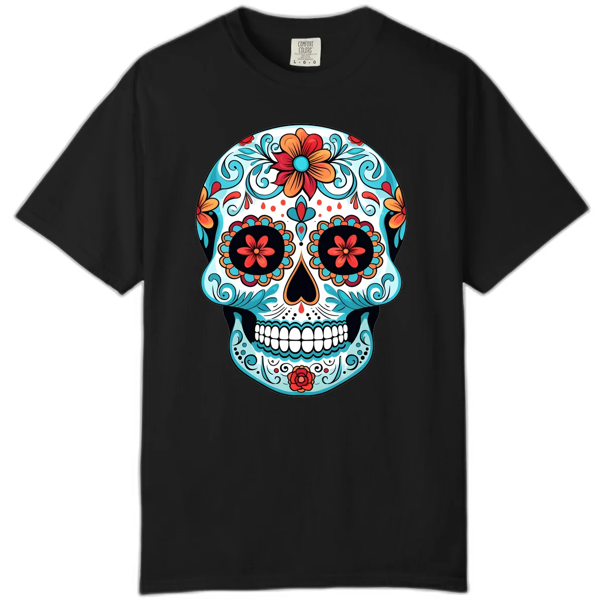 Vibrant Floral Calavera Sugar Skull Art Comfort Color in Black