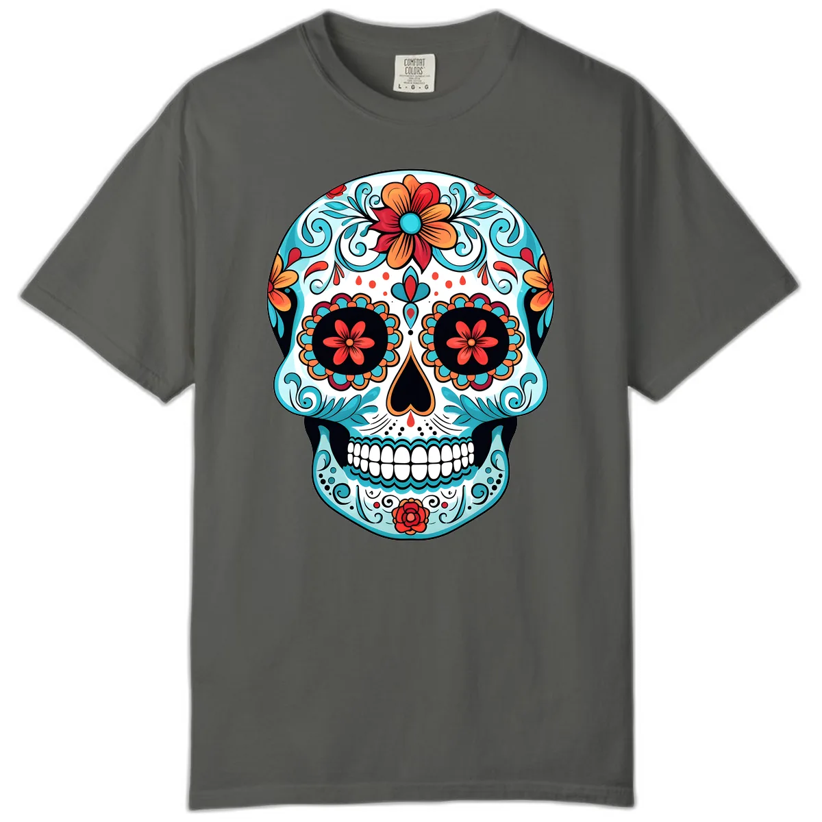 Vibrant Floral Calavera Sugar Skull Art Comfort Color in Pepper