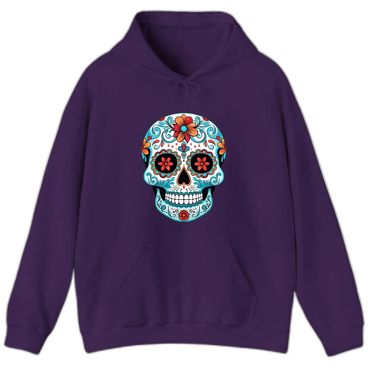 Vibrant Floral Calavera Sugar Skull Art Hoodie in Purple
