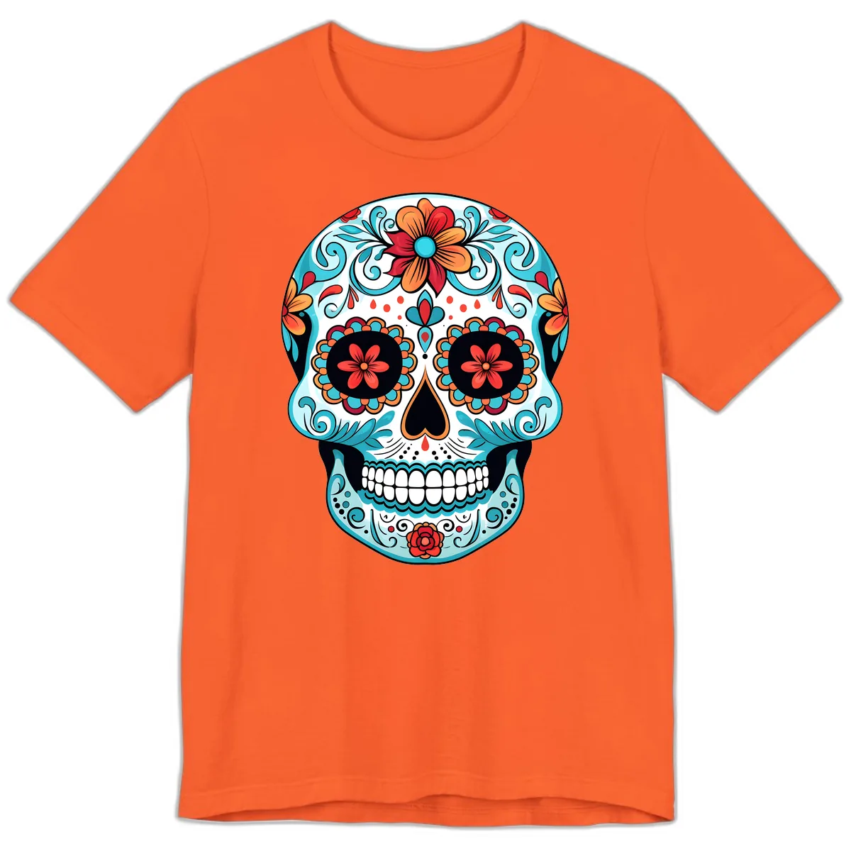 Vibrant Floral Calavera Sugar Skull Art Premium T-Shirt in Orange