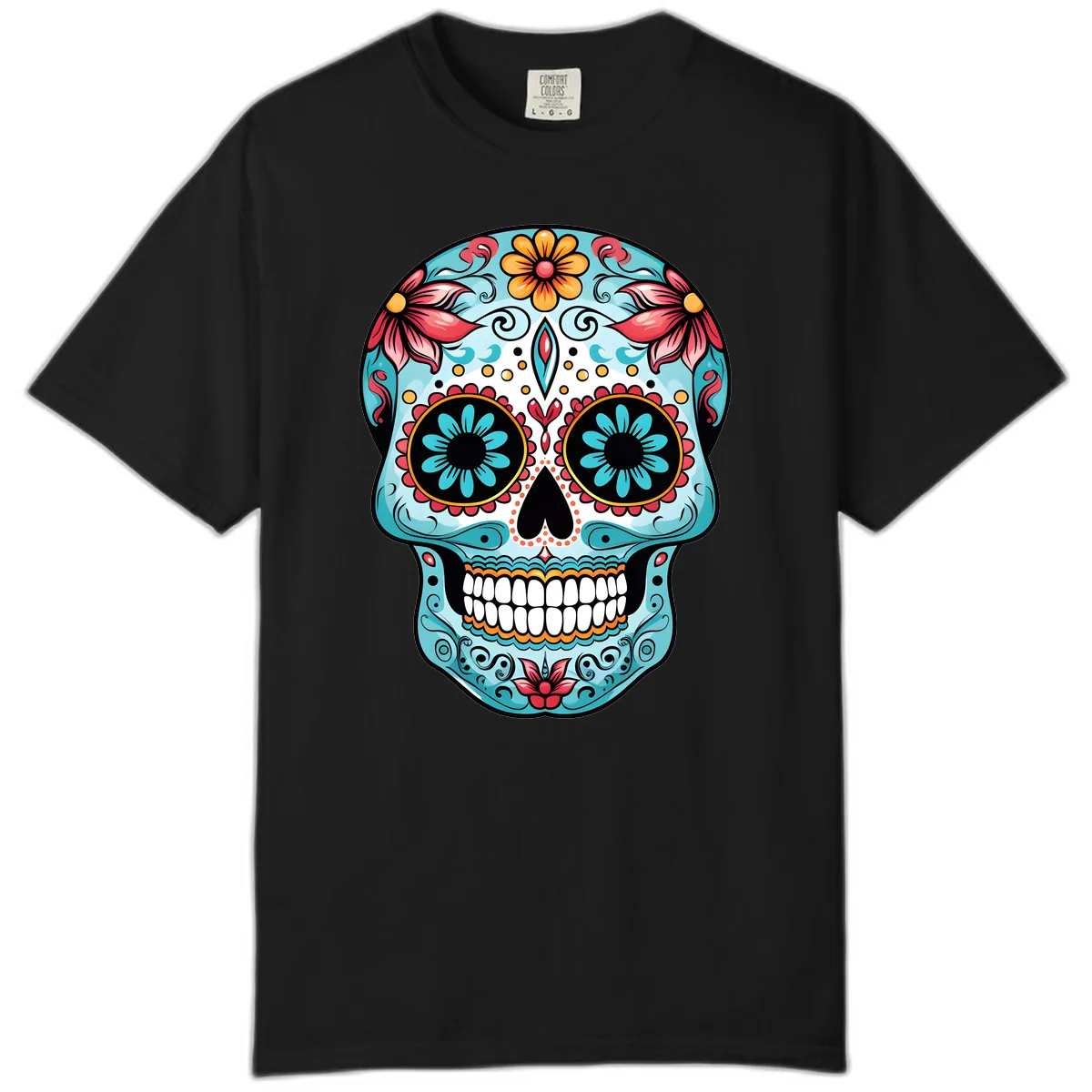 Floral Calavera Sugar Skull Day Of The Dead Art Comfort Color in Black