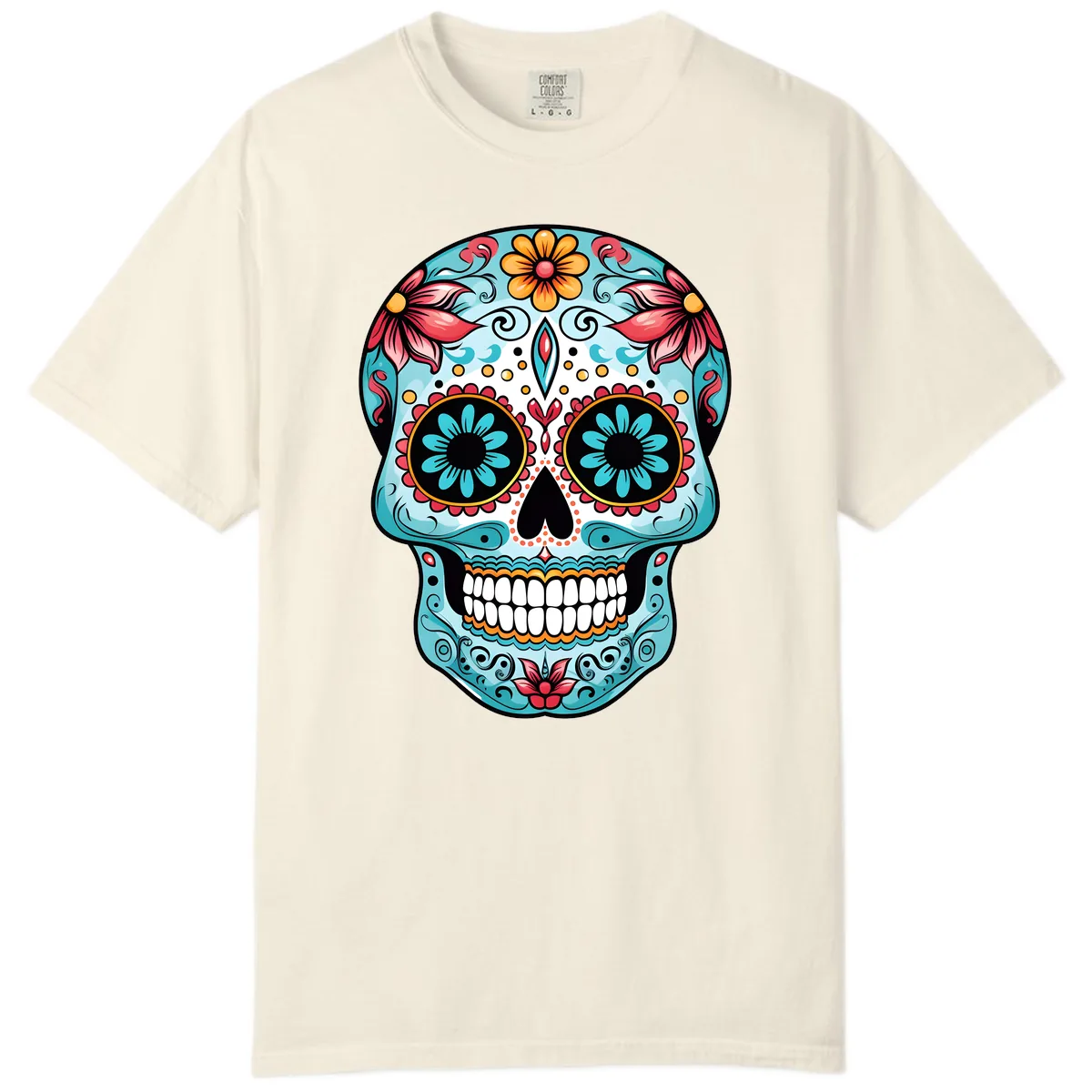Floral Calavera Sugar Skull Day Of The Dead Art Comfort Color in Ivory